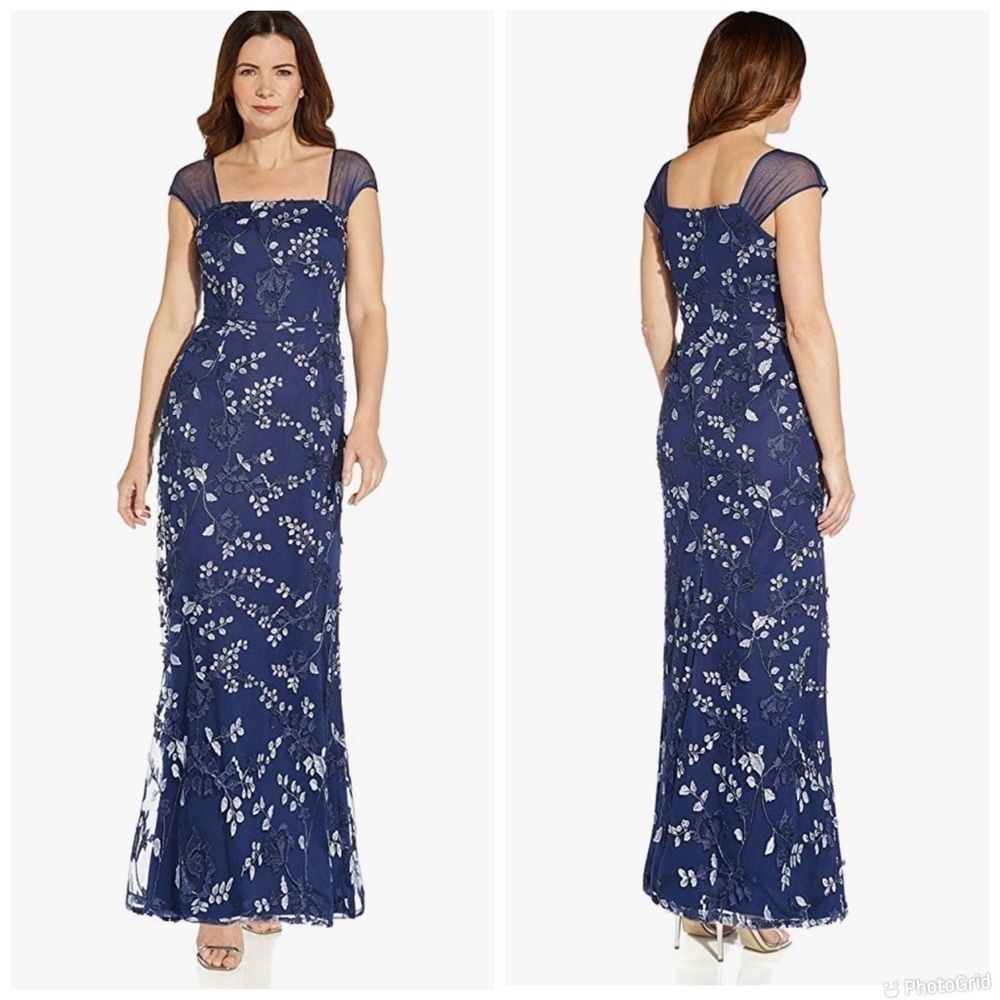 Adrianna Papell Women's 3D Embroidery Mermaid Gown